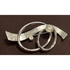 Vintage Sterling Silver Van Dell Rhinestone Pin Brooch Swirl Modernist
